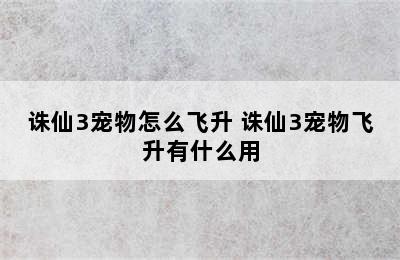 诛仙3宠物怎么飞升 诛仙3宠物飞升有什么用